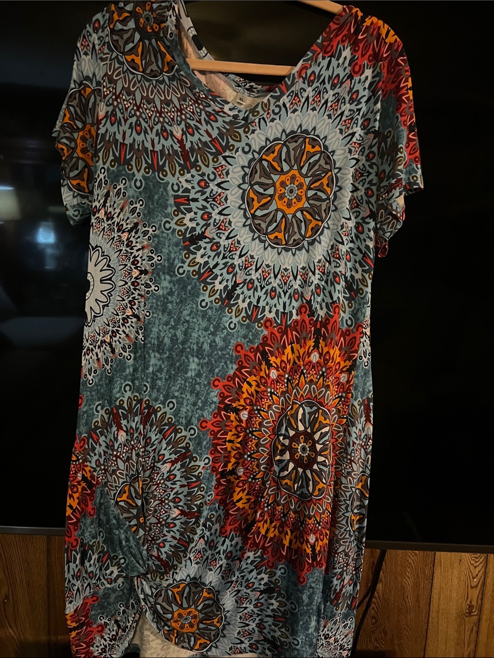 Boho Medallion Print Tunic Dress in Teal and Orange